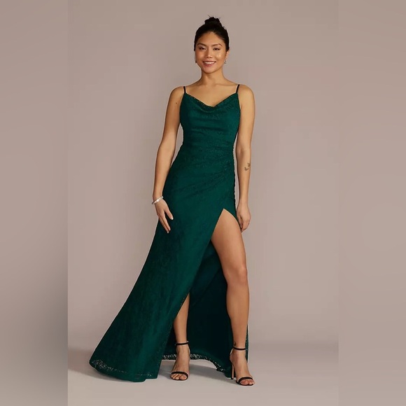 David's Bridal Dresses & Skirts - Women’s David’s Bridal Wedding Green Lace Cowl Neck Tank Top Maxi Dress Size 26